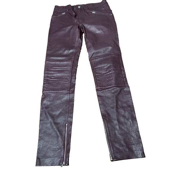 BLK DNM Women's Dark Violet Mid Rise Slim Fit Leather Skinny Ankle Pants Size 28 - Picture 2 of 10